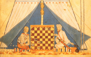 Muslim and Christian playing chess